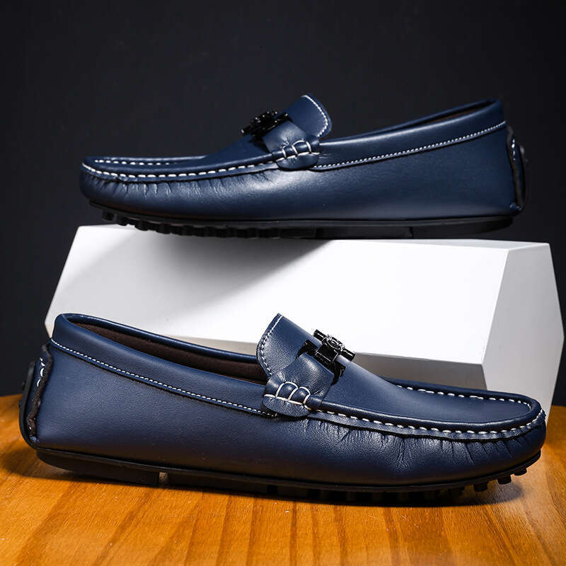 Fashion Breathable Flat All-Season Versatile Casual Leather Soft Sole Comfortable Loafers Slip-On Men's Shoes