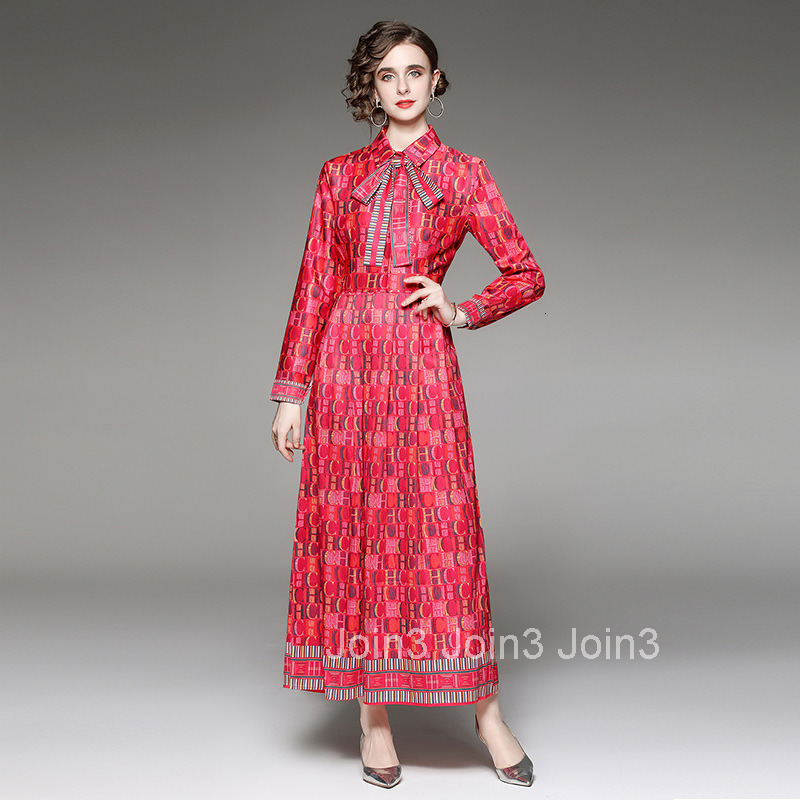 7100 Spring and Autumn New Womens Fashion Waist slimming Printed Long Skirt Dress