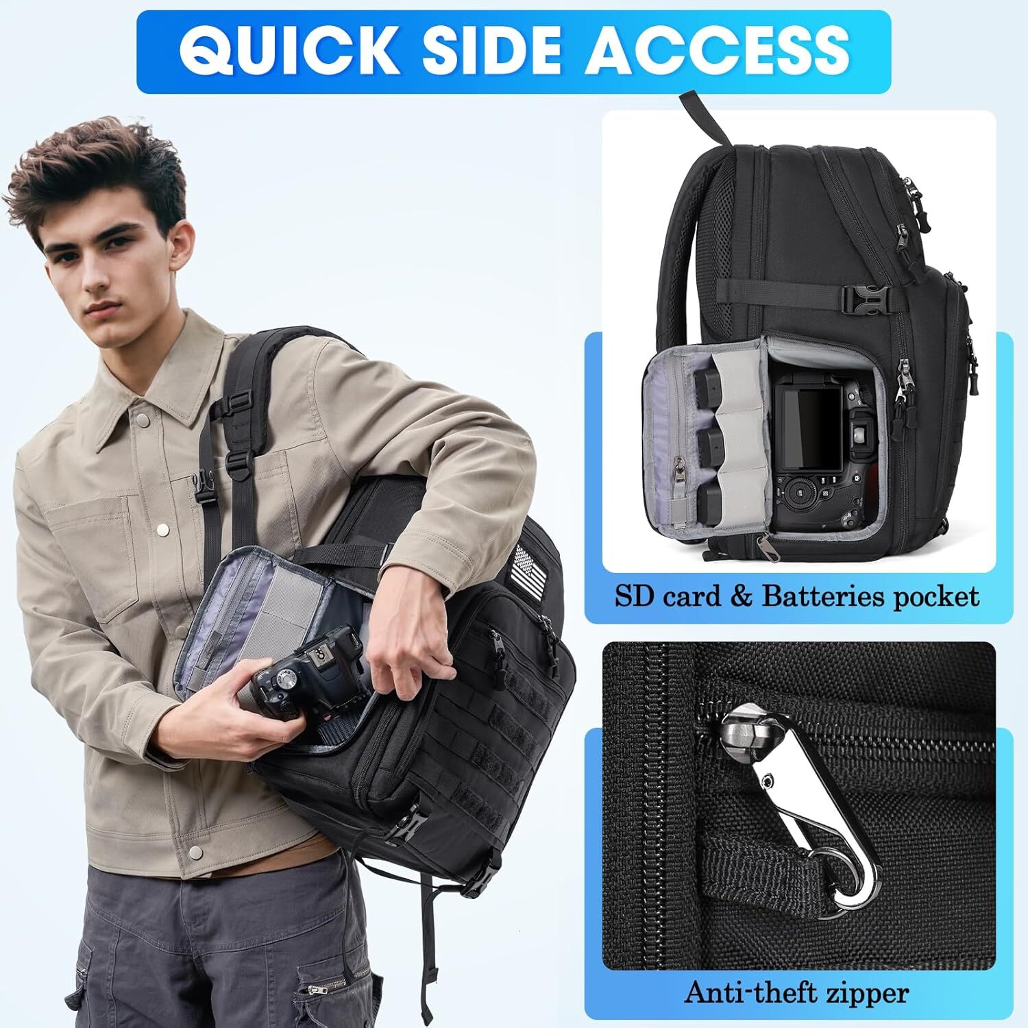 YMX Professional DSLR/SLR Mirrorless Waterproof 15.6 inch Tactical Camera Bags for Photographers with Rain Cover, Tripod Holder, Small Bag Photography