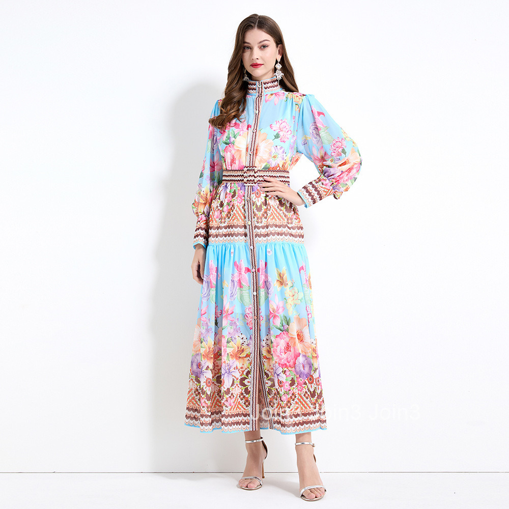 2165 Elegance style floral print long sleeved lotus leaf edge skirt chiffon two-piece set
