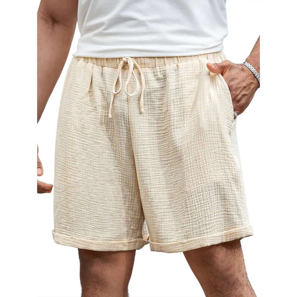 2025 Double Layer Washed Crepe Men's Casual with Side Pockets Summer Cool Five-Point Shorts for Men