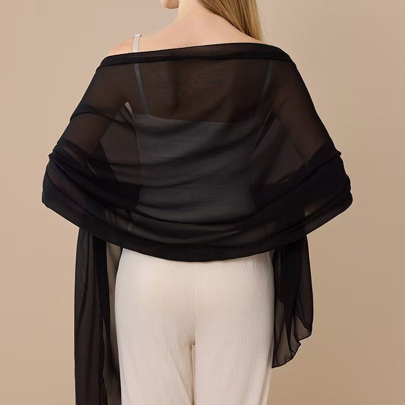 K1407 European and American cross-border pure color chiffon long shawl bride bridesmaids wedding dress prom party dinner female long