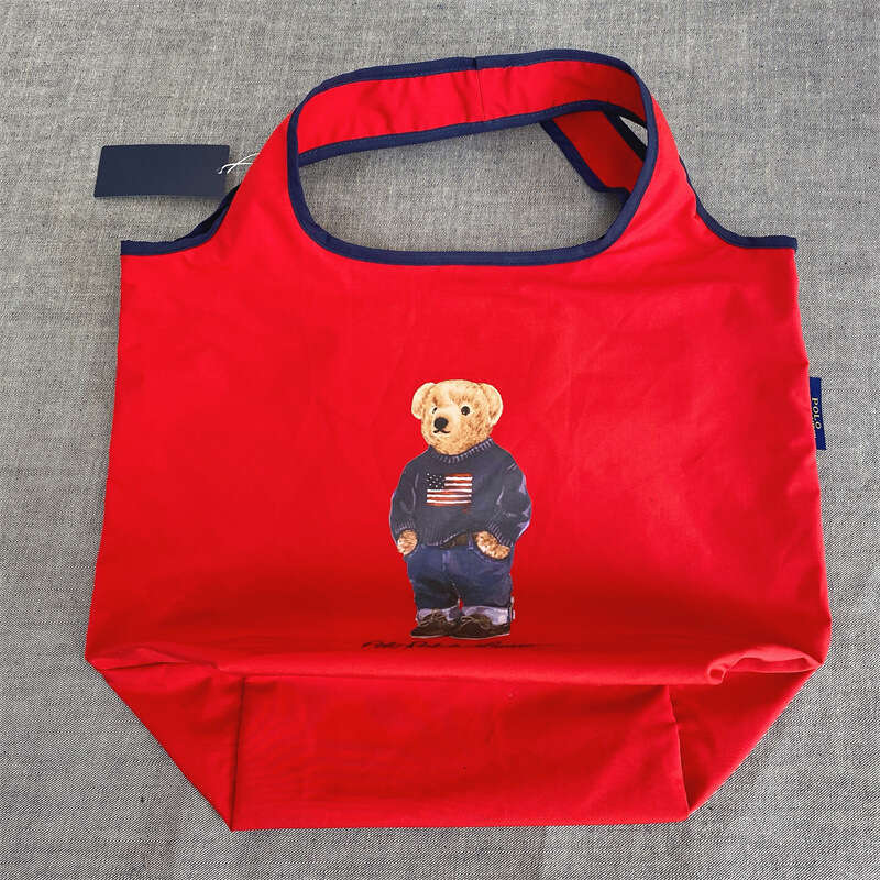 Japanese and Korean New Style Pol Print American Flag Sweater Bear Single Shoulder Tote Foldable Shopping Bag
