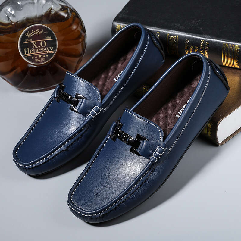 Fashion Breathable Flat All-Season Versatile Casual Leather Soft Sole Comfortable Loafers Slip-On Men's Shoes