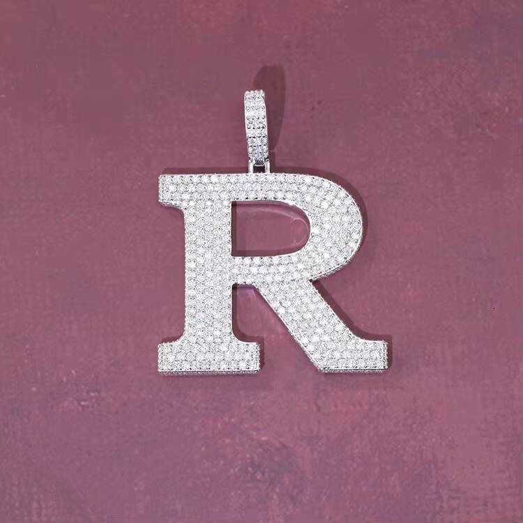 Custom Jewelry 925 Sterling Silver Ice Out Pendant Hand-set Hip Hop Capital Letter R Moissanite Pendant