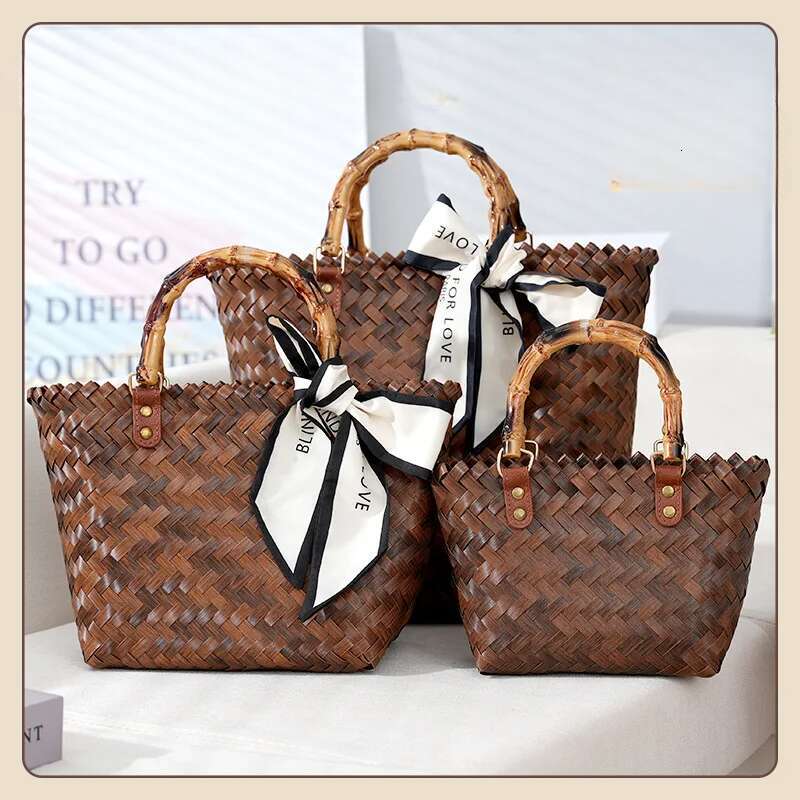 Handmade Fashion Versatile Woven Vegetable Basket Vintage Imitation Bamboo Beach Vacation Bag