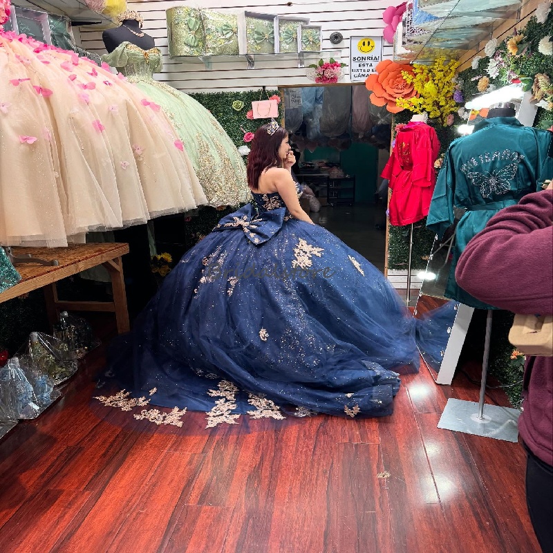 Elegant Blue Vestidos De 15 Quinceanera Princess Plus Size Debutante Sweet 16 Dress Birthday Vestidos De Xv Anos 2025 Gold Appliques Lace Sixteen Form