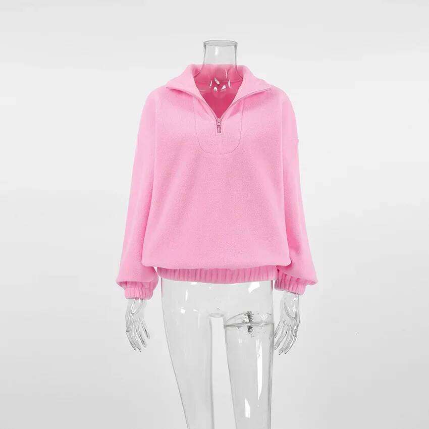 Winter Lamb Fleece Hoodie Women Clothing Casual Loose Thick Zipper Long Sleeve Lapel Pink Pullover Top Lady Hoodies Streetwear