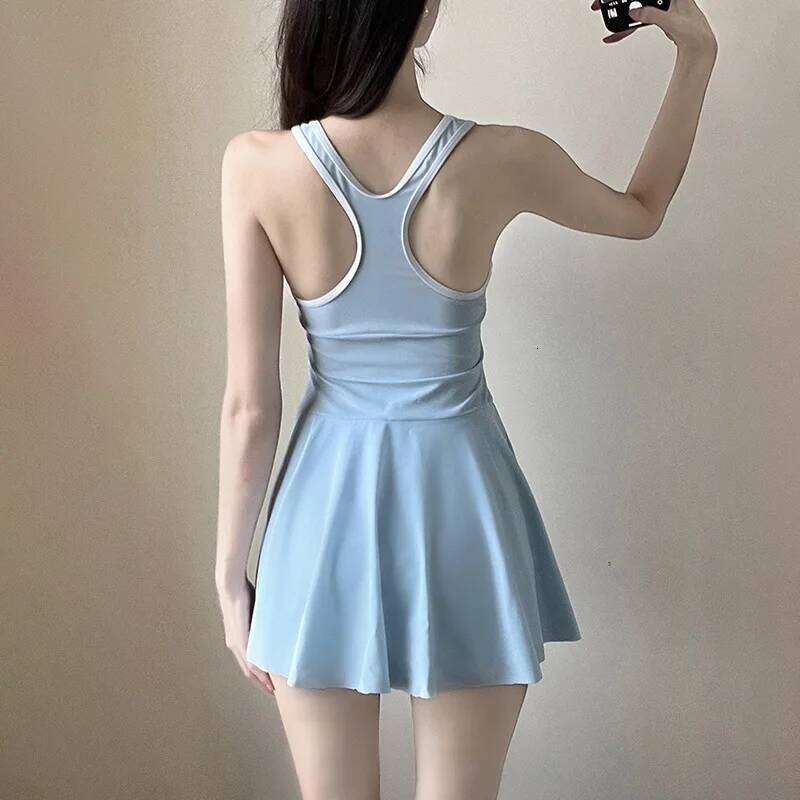 Women's Summer 2025 One-piece Flat Angle Skirt Student Swimming Cover Belly Conservative Waist Skinny Swimsuit