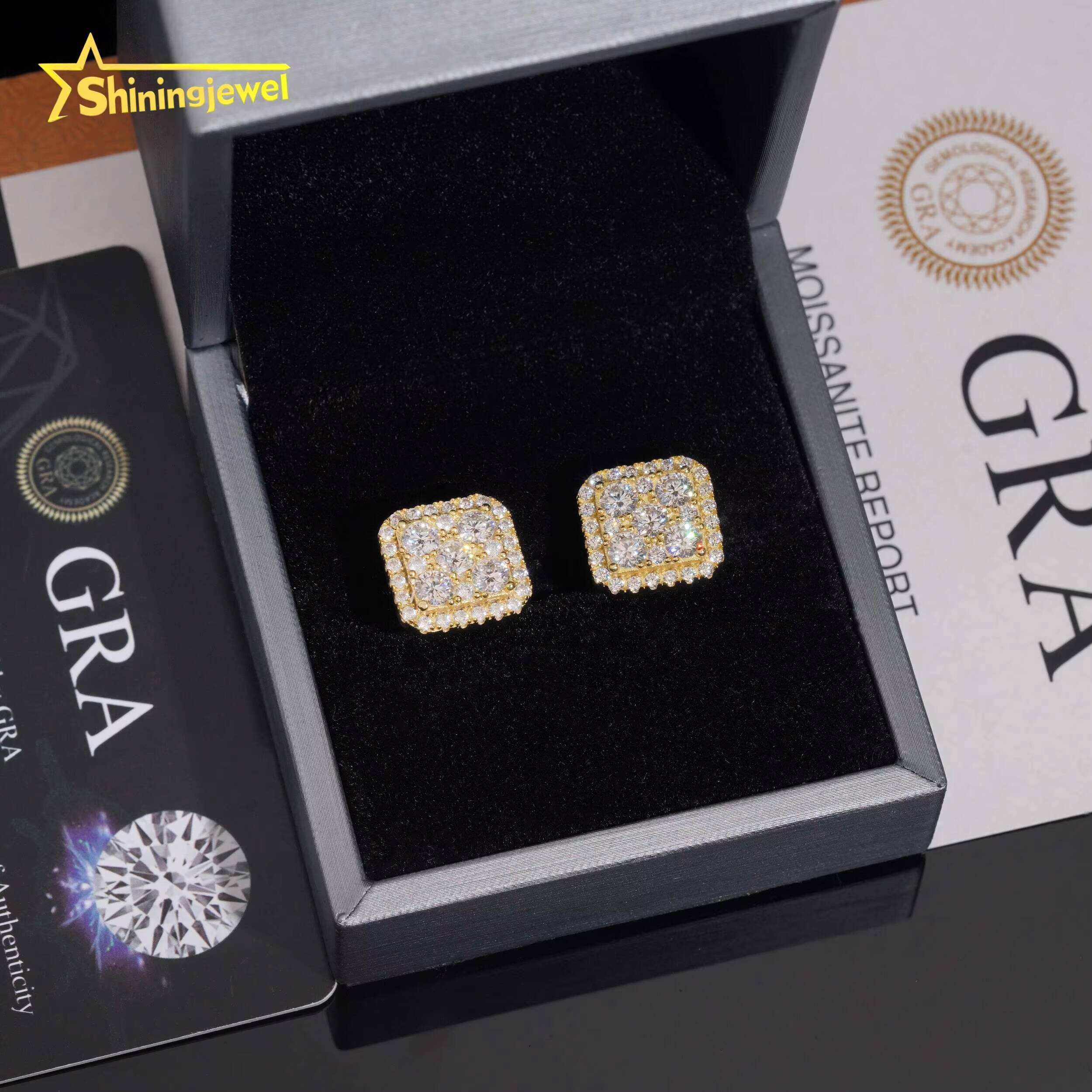 925 Sterling Silver Pave VVS Moissantite Ice Out Cut Square Shaped Women Fashion Jewelry Stud Earrings