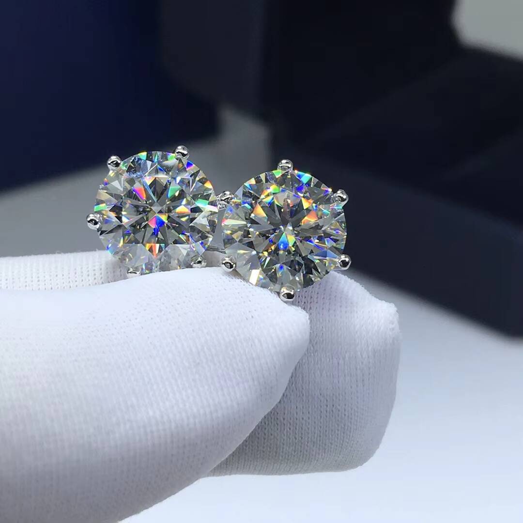 Silver 925 Original Diamond Test Past Total 6 Carat Round Brilliant Cut D Color Moissanite Stud Earrings for Women
