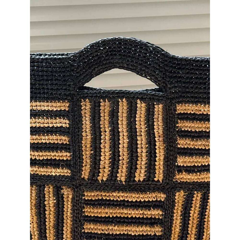 Fashion Handmade Natural Raffia Straw Woven Women Stripe Daily Bag Handbags Office Designer Tote High Quality Purse