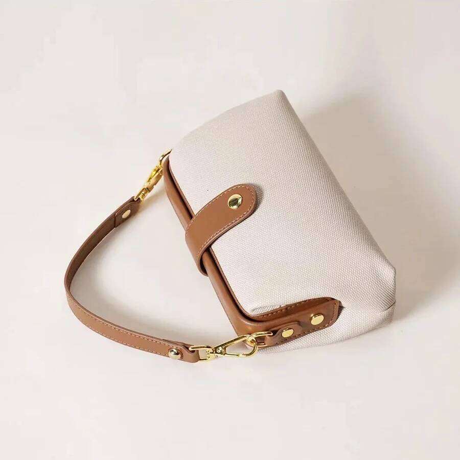 High quality canvas women's clip shell shoulder summer 2025 new hasp patchwork sewing thread makeup travel crossbody bag