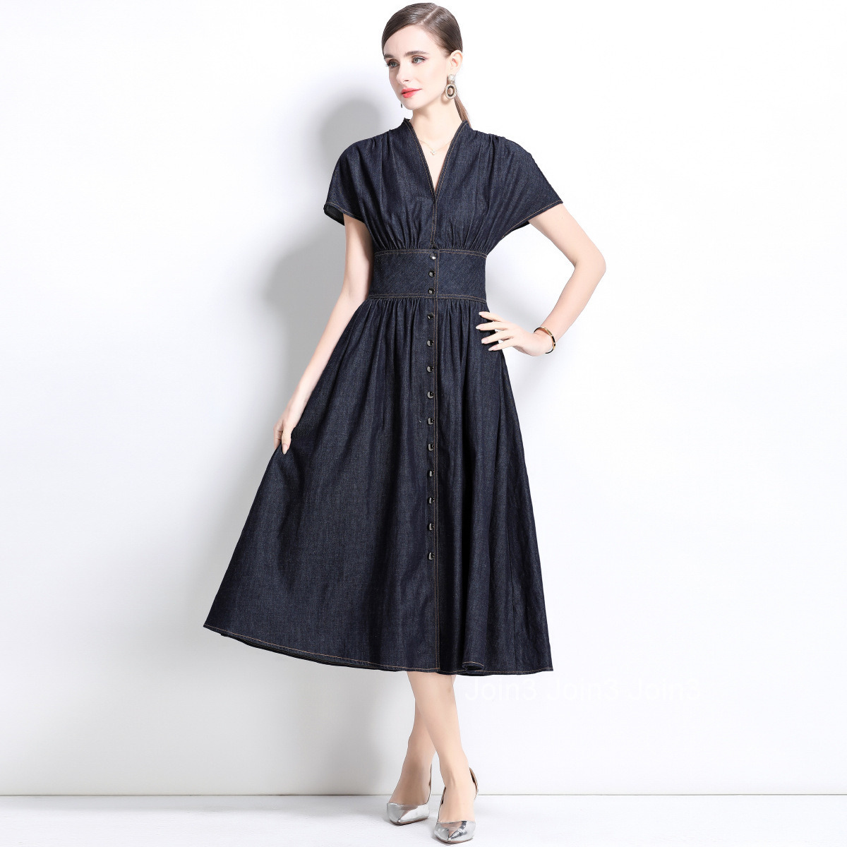 1683 Spring/Summer New Womens Clothing Style Fashion Cowboy Skirt Casual Waist Swing Long Skirt Dress