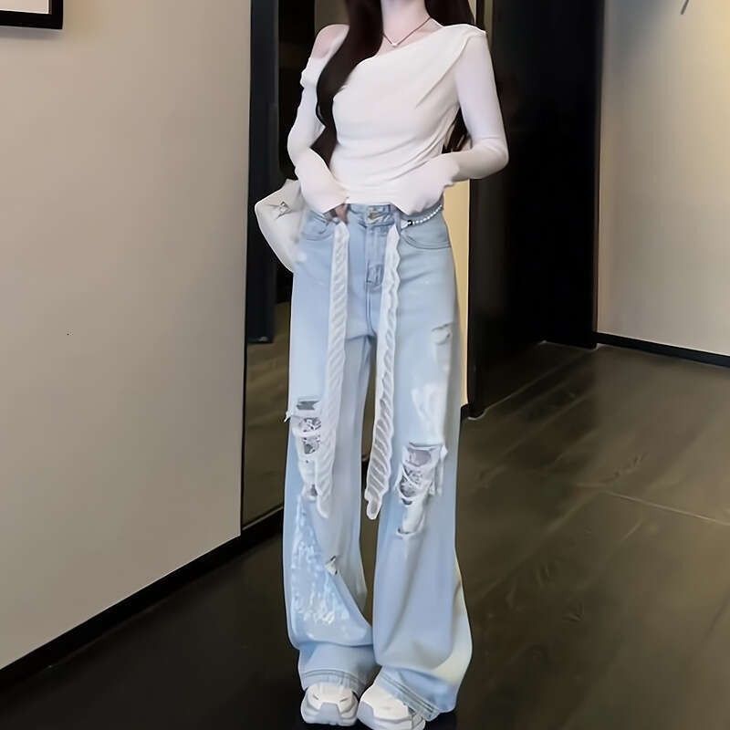 5332 Brother Hao's Strict SelectionMillennial Lazy Pants C5NZK0716A Jeans Pre-Slimming High Waist Straight Leg