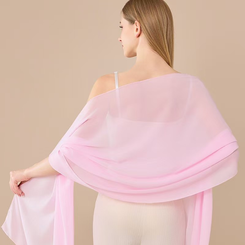 K1407 European and American cross-border pure color chiffon long shawl bride bridesmaids wedding dress prom party dinner female long