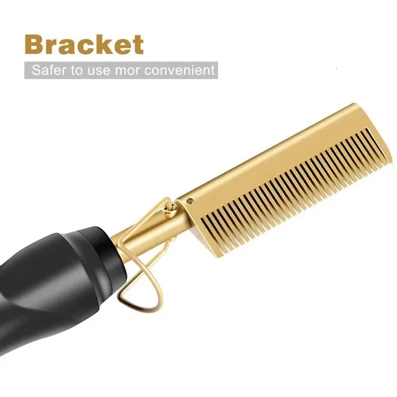 3 IN 1 Comb Electric Hair Straightener Comb Copper Metal Hair Comb Home Beauty Salon DIY Fast Heating Curling Iron Copper 250717