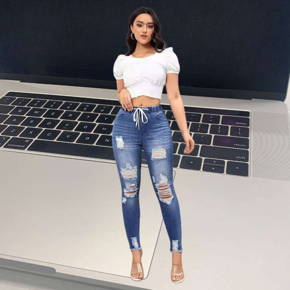 2025 New High-Waisted Ripped Stretch Jeans for Women Slim Fit Butt-Lifting Long Pants
