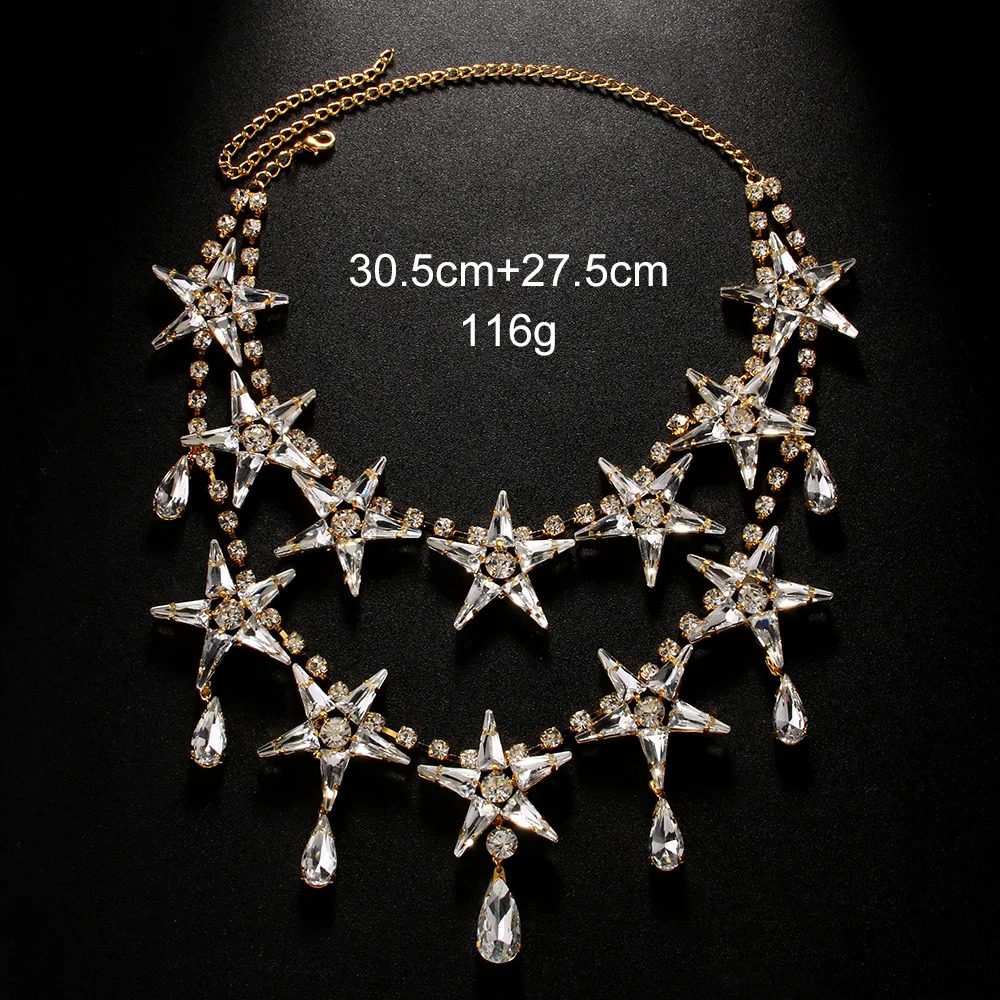 Stonefans Statement Exaggerate Star Choker Necklace Costume Jewellery Dramatic Water Drop Lady Rhinestone Necklace Girl Gifts 250715