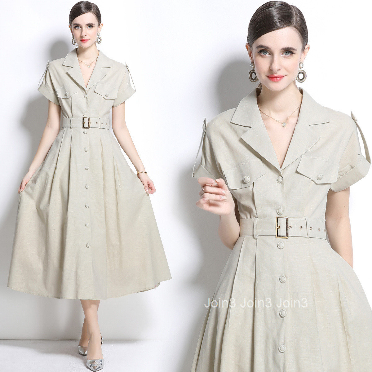 1690 Early Spring Commuting Slimming Dress for Women New Elegant Slim Shirt Dress Cotton Linen Fabric