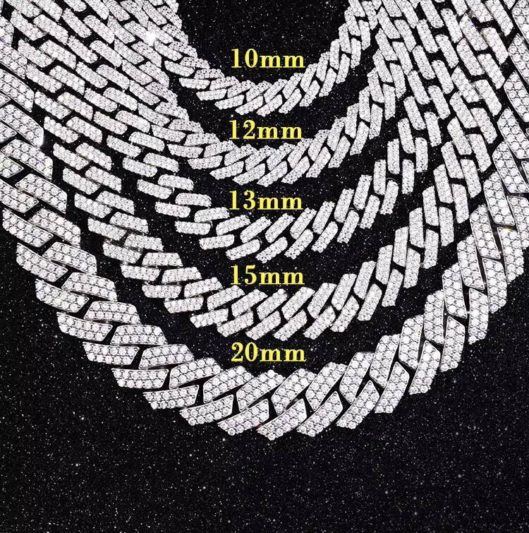 8 to 20 mm 2 Rows Moissanite 925 Sterling Silver Cuban Link Chain Fine Jewelry Necklaces Bracelet Hip Hop Cuban Chain