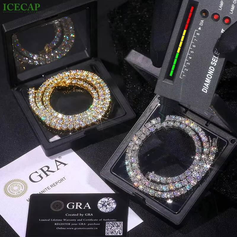 925 Silver VVS Moissanite Diamond Tennis Chain Custom 3mm 4mm 5mm 6mm Hip Hop Iced Fashion Jewelry Customizable Size Necklace