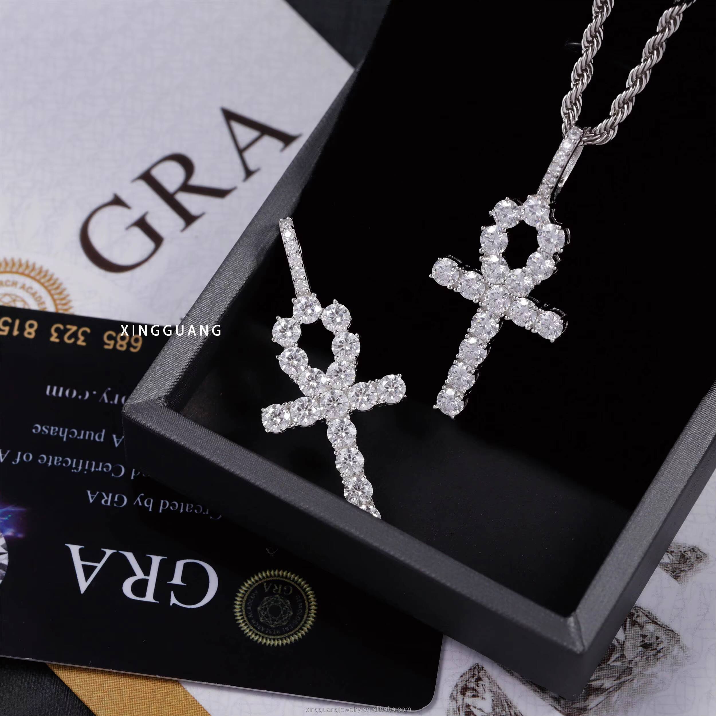 Hot Sale Rope Chain 4mm Moissanite 18K Gold Plated 925 Silver High Quality Egyptian Life Key Ankh Cross Pendant Necklace