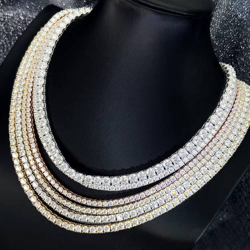 Fast Shipped Hip Hop Style 925 Sterling Silver Tennis Chain Necklace Women Iced VVS1 Moissanite Diamond Choker 3 4 5MM for Men