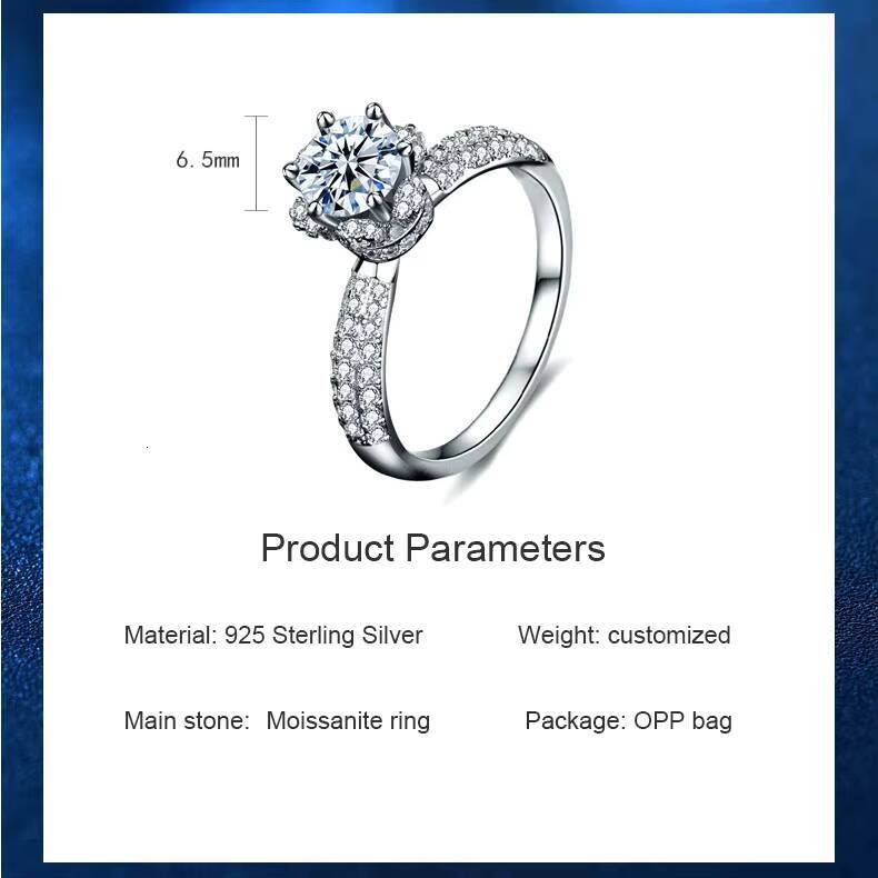 Wedding Engagement Jewelry 925 Sterling Silver Gold Plated Prong Setting Moissanite Ring