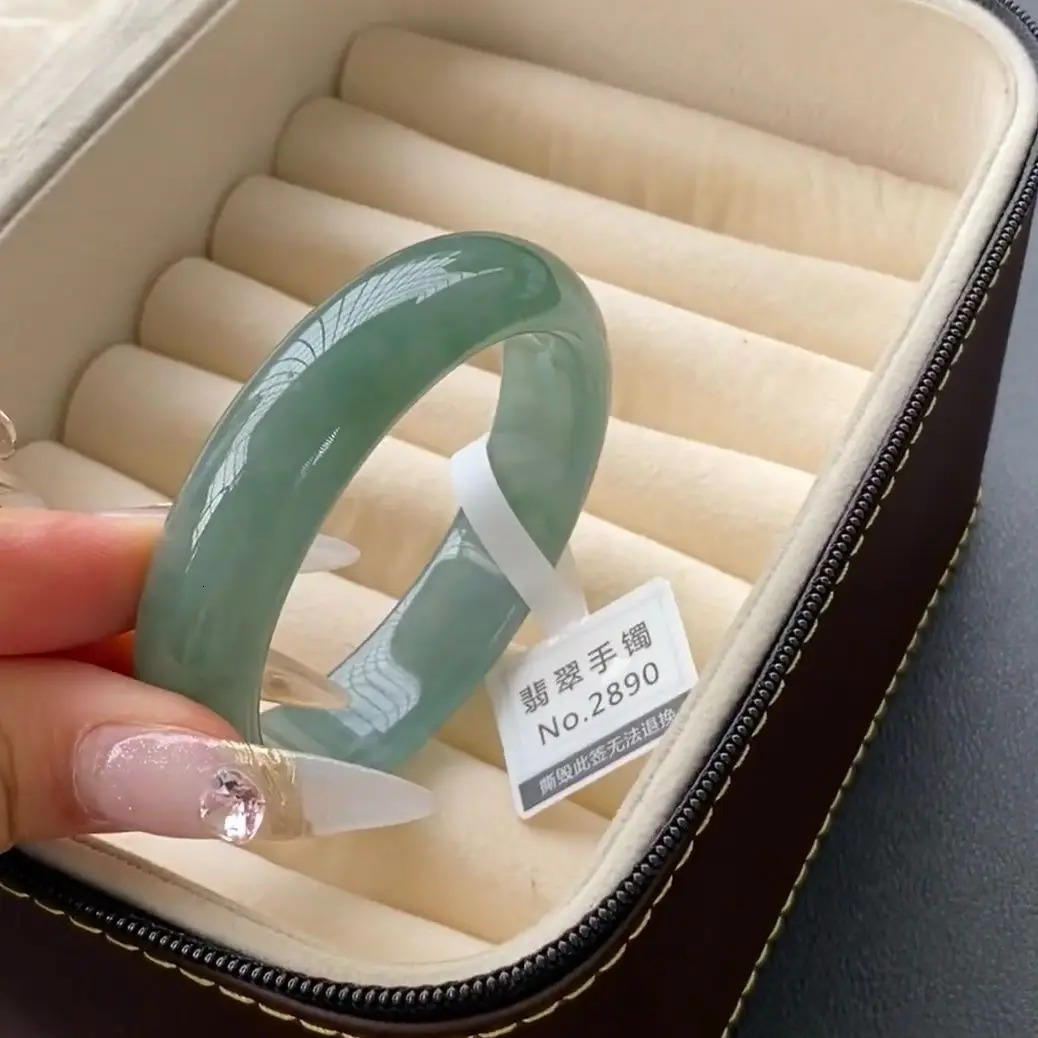 100% real green jade bangles natural handmade bracelets floating flower emerald ladies bracelet jade gift Bangles Lady PartyGift 250716
