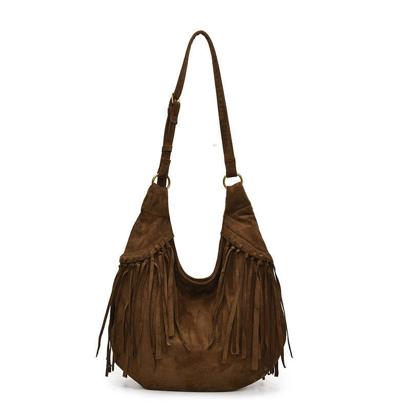 Tassel Large Capacity Tote Crescent Trendy Single Shoulder Women's Simple Crossbody Suede Dumpling Bag
