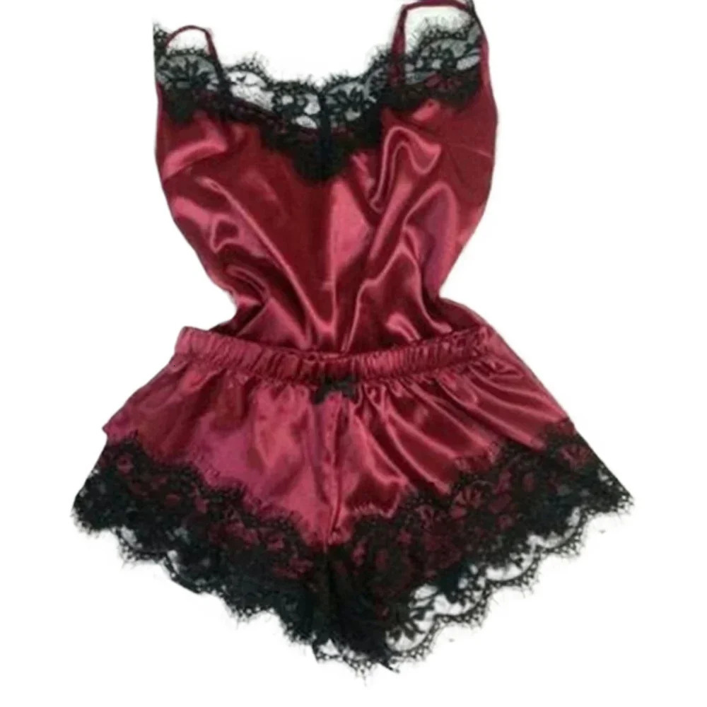 Summer Lace Silk Pajama Set for Women Sleepwear Sexy Lingerie Cami Top and Shorts Sets Comfortable Casual Pijamas 250717