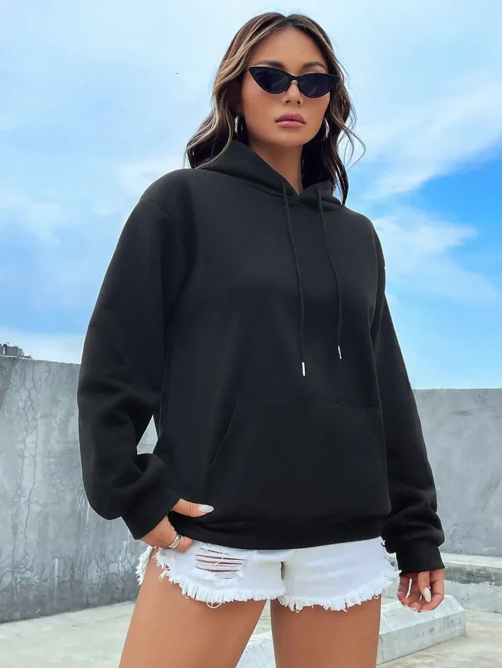 Solid Color Casual Hoodie For Female Pocket Creative Sweatshirts AllMatch Street Clothes Fleece Unisex Pullovers 250707