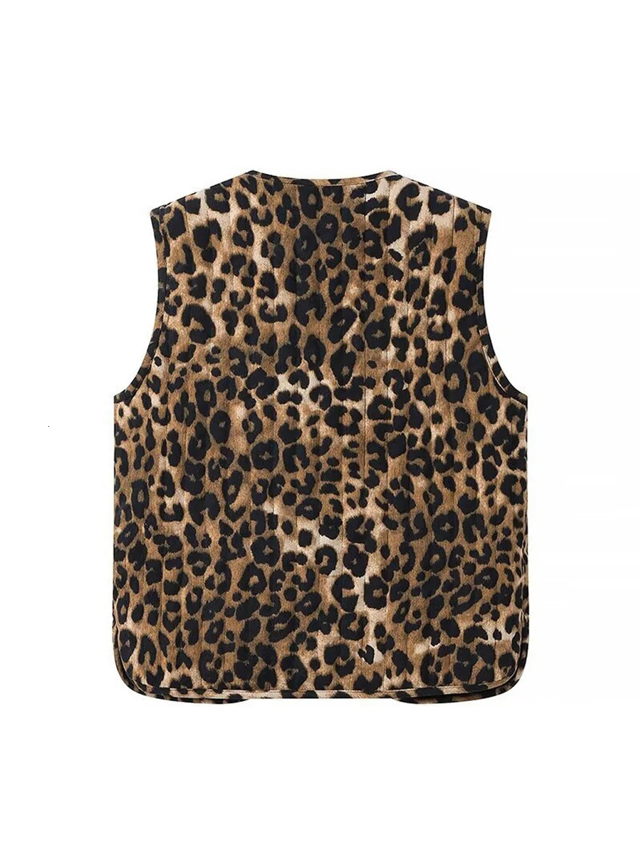 2024 Womens Leopard Print Waistcoat Bowknot Front Sleeveless VNeck Vest Casual Jacket Cardigan 250714