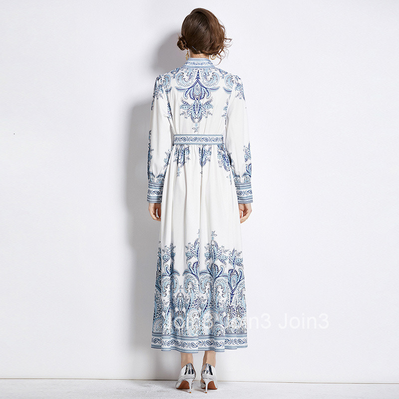 8746 Fashion Elegance Style Stand Collar Single-Breasted Printed Dress