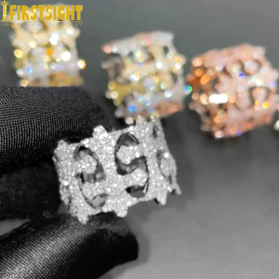 iced Out Cross Ring for Men Women Bling Micro Pave Silver Color Hollow Cross Finger Hip Hop Fashion Jewelry 250717