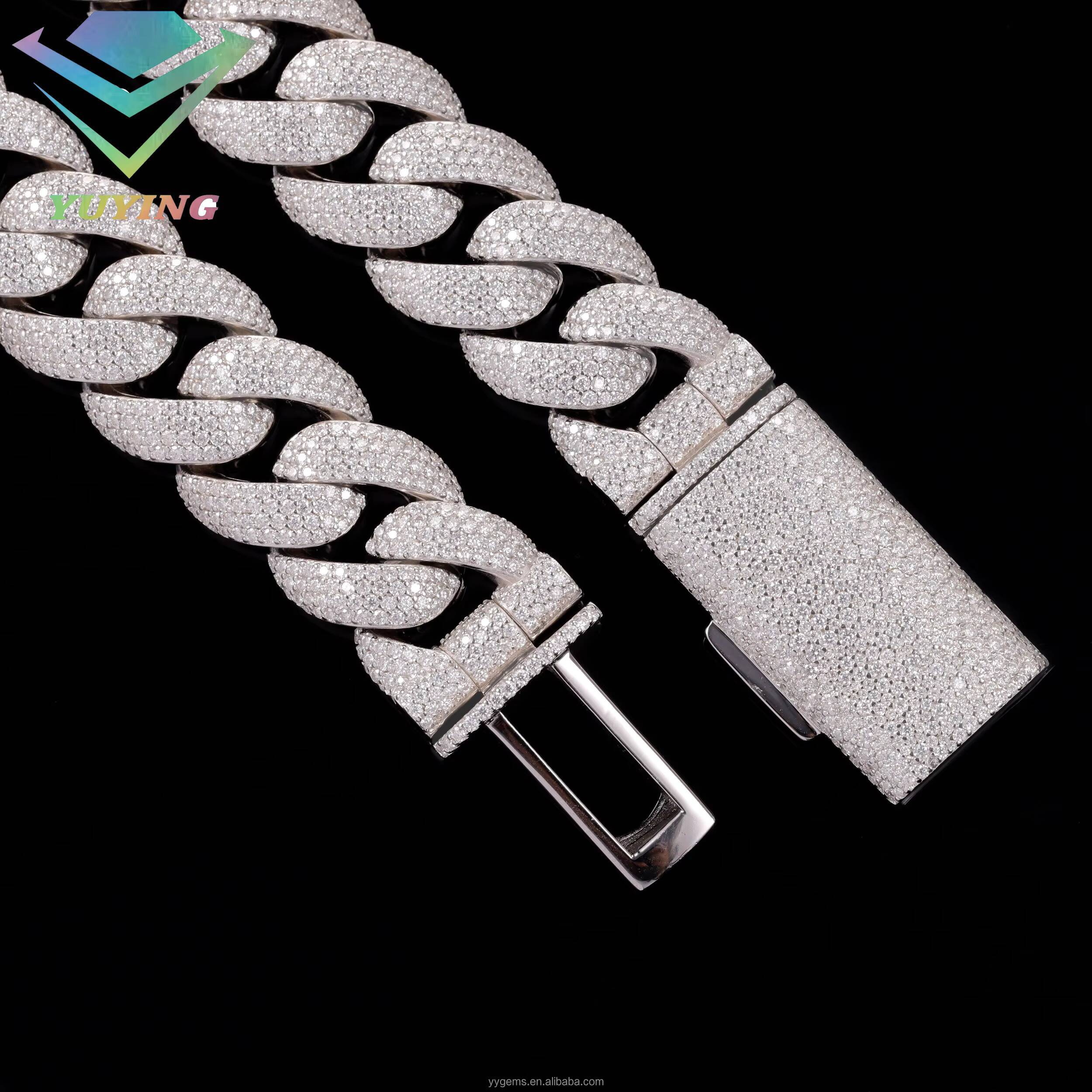 Luxury Jewelry Miami Cuban Link Chain 20mm 4 Rows Iced Out 925 Sterling Silver Moissanite Cuban Chain Pass Diamond Test