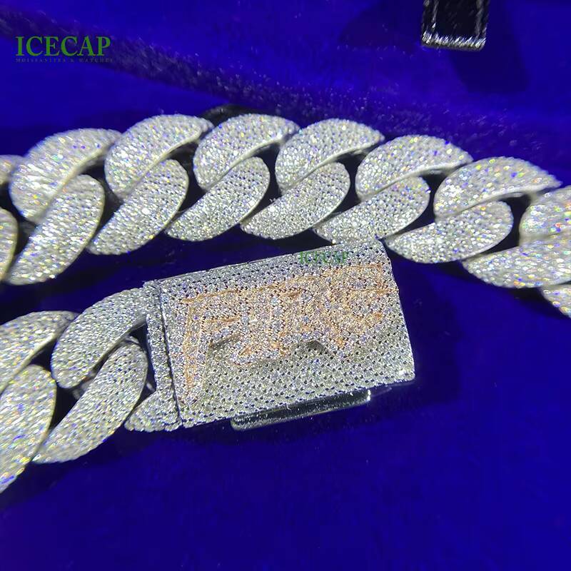 18mm 20mm 5-Row Moissanite Diamond Tester VVS1 Miami Cuban Link Chain 925 Sterling Silver Necklace with White Gold Finish