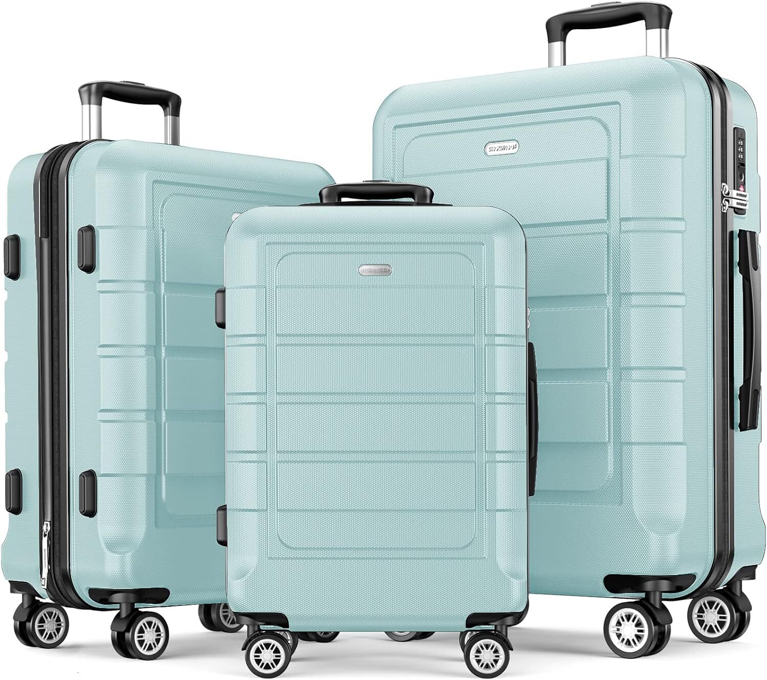 DHYMX SHOWKOO Lage Sets Expandable PC+ABS Durable Suitcase Double Wheels TSA designer bag Lock Mint Green