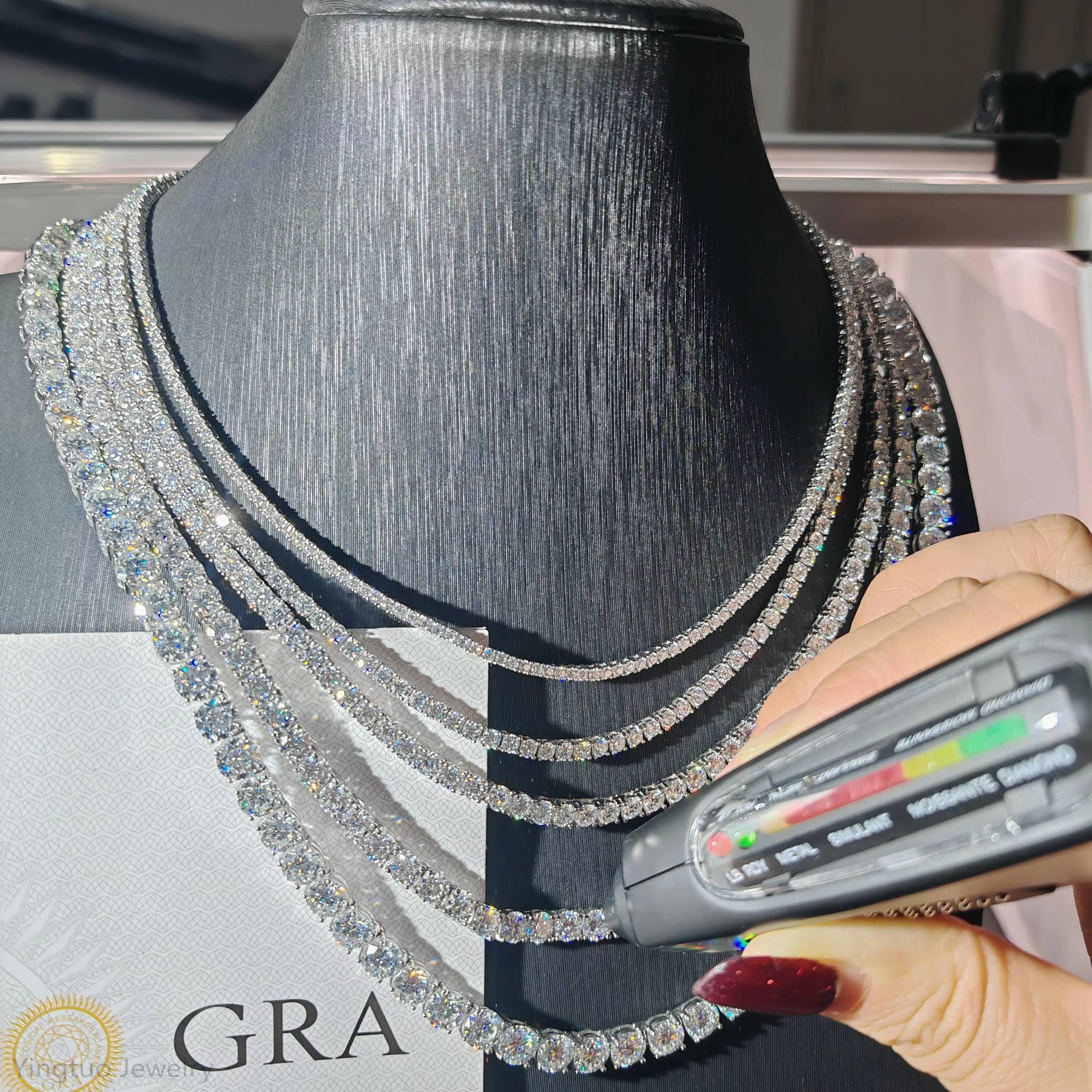 Wholesales Prices Hiphop Moissanite Tennis Chian Pass Diamond Test Moissanite Bracelet Necklace for Parties With GRA