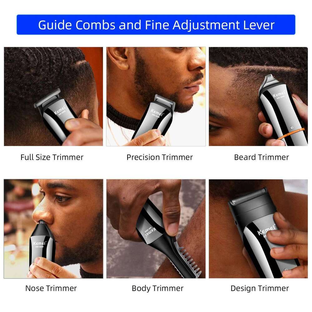 Kemei Waterproof 11 in 1 Men's Grooming Kit Electric Beard Cordless Razor Hair Clippers Rechargeable Nose Trimmer