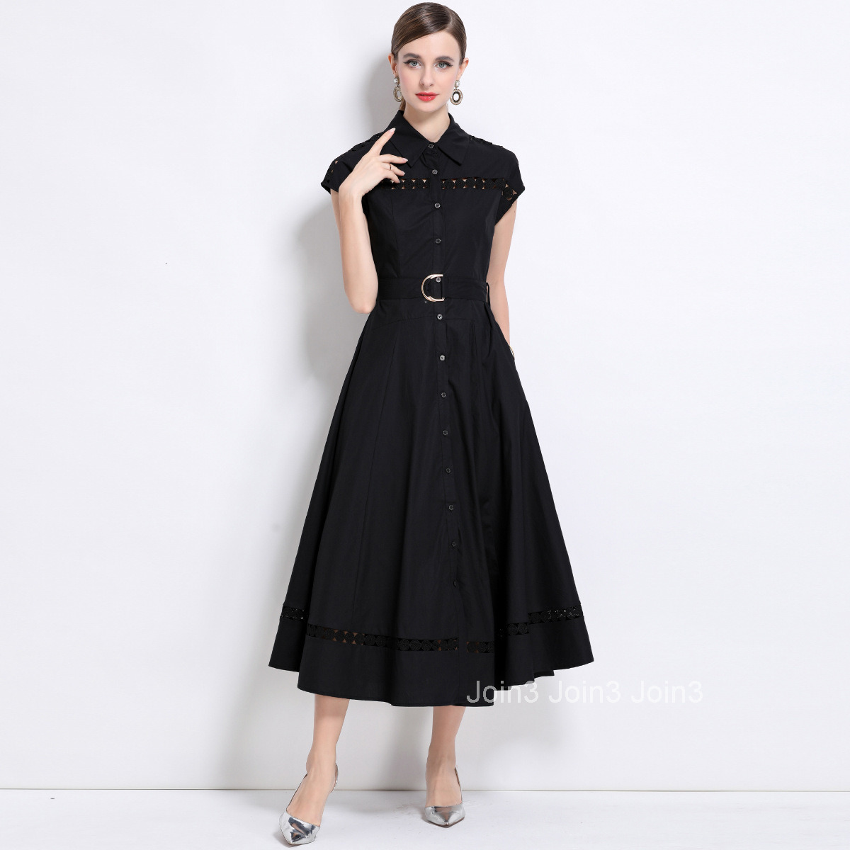 1688 Elegant Style Long Dress 2025 New Hollow Out Tie Slim Fit Dress for Women with Belt
