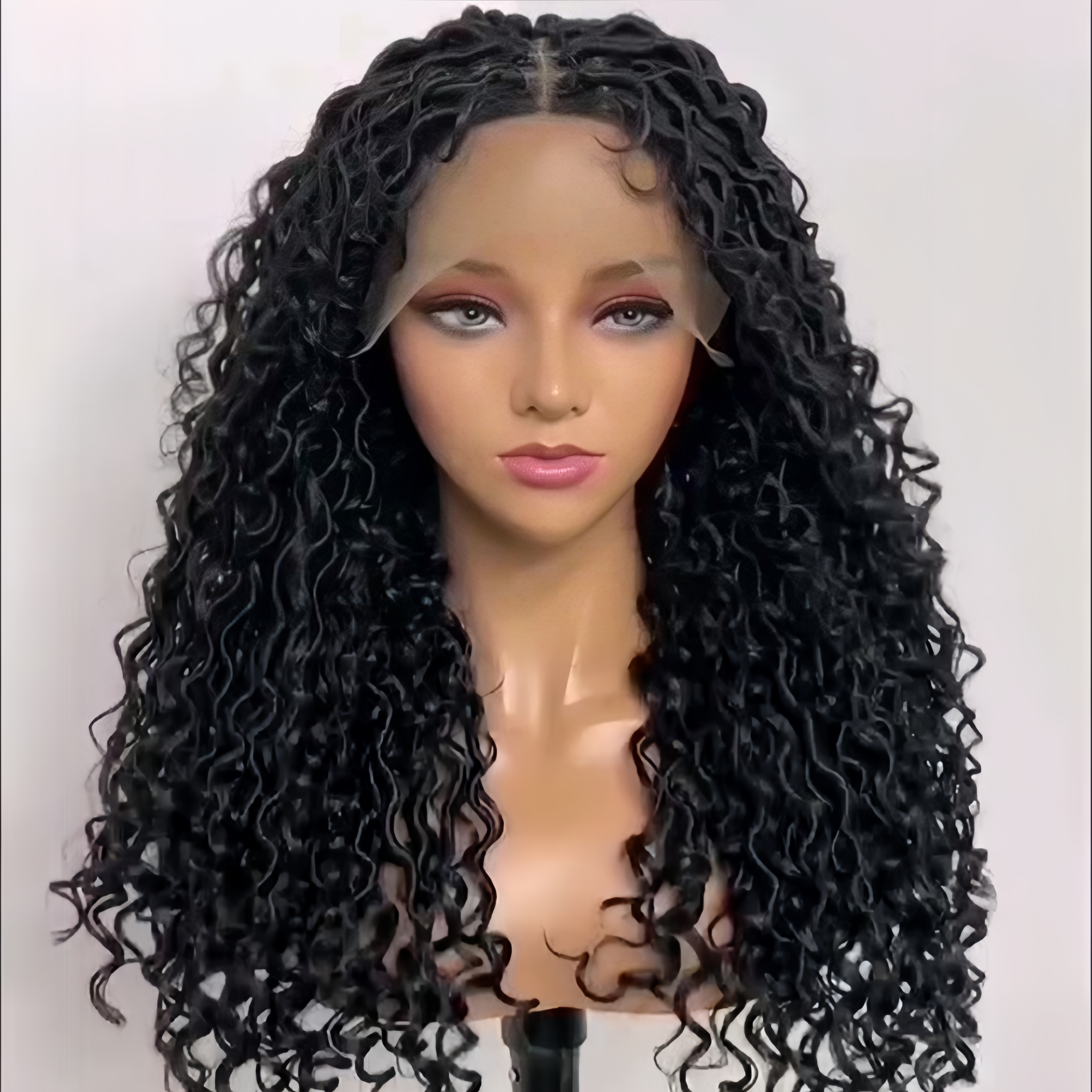 Natural Black Box Braided Wigs Simulation Human Hair Lace Front Wig For Women Black Braid Wigs Long Wig Curly Triangle Knotless Braided Hair Full Lace