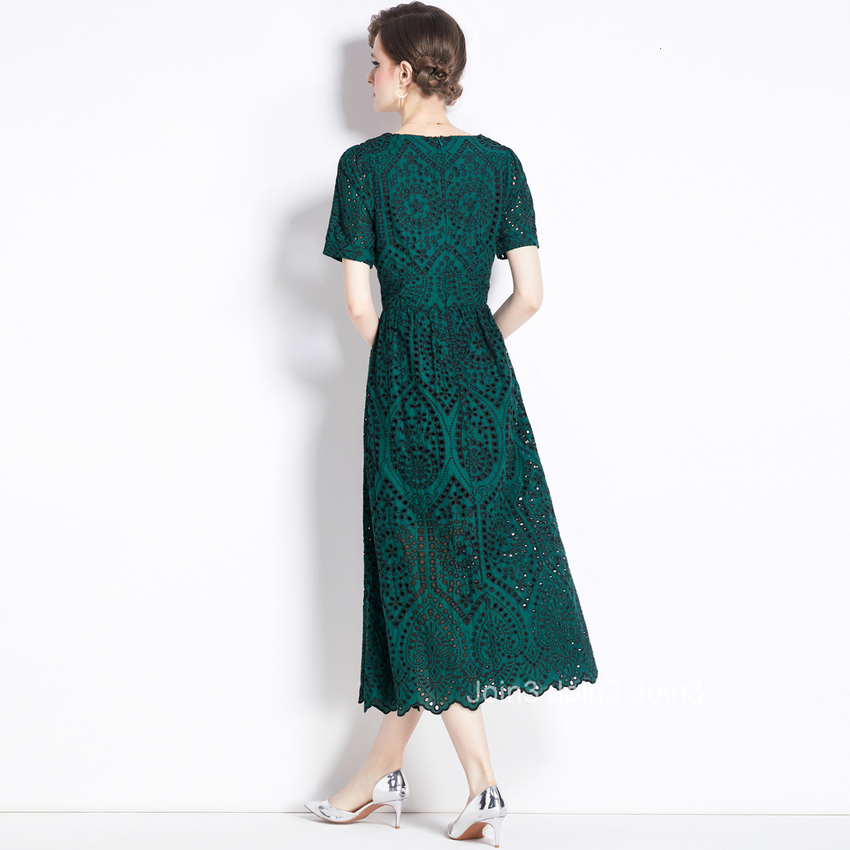 5832 Summer New Womens Fashion Elegant Lace Embroidery Fashionable Slimming Slit Long Dress