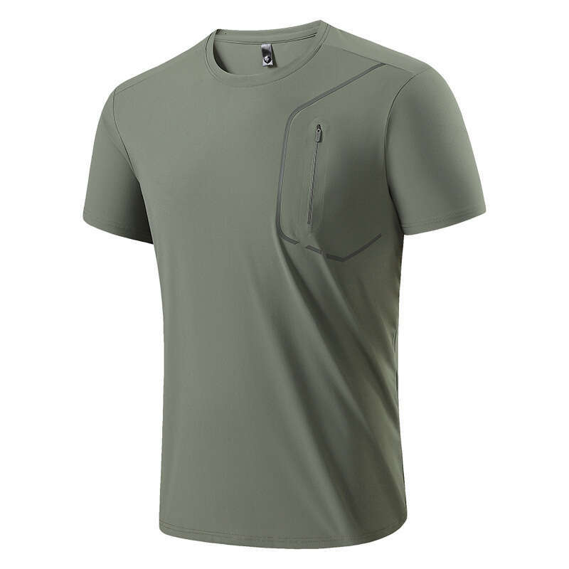 Summer Ice Silk Cool Men's Round Neck Short Sports Fitness Top Running Thin Quick-Dry Half Sleeve T-Shirt Men