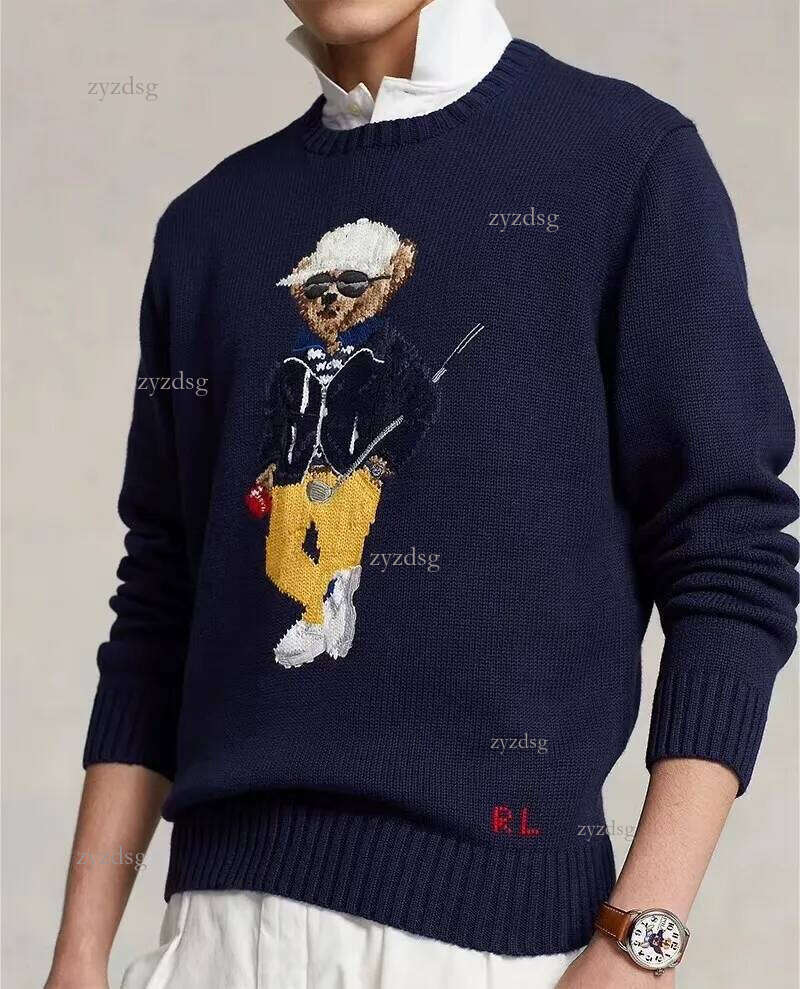 Mens Sweaters Mens Cotton Cartoon Bear Sweater Orange Long Slve Loose Fit Hand Knitted 2024 Winter Pullover H250112 L251011ABHP