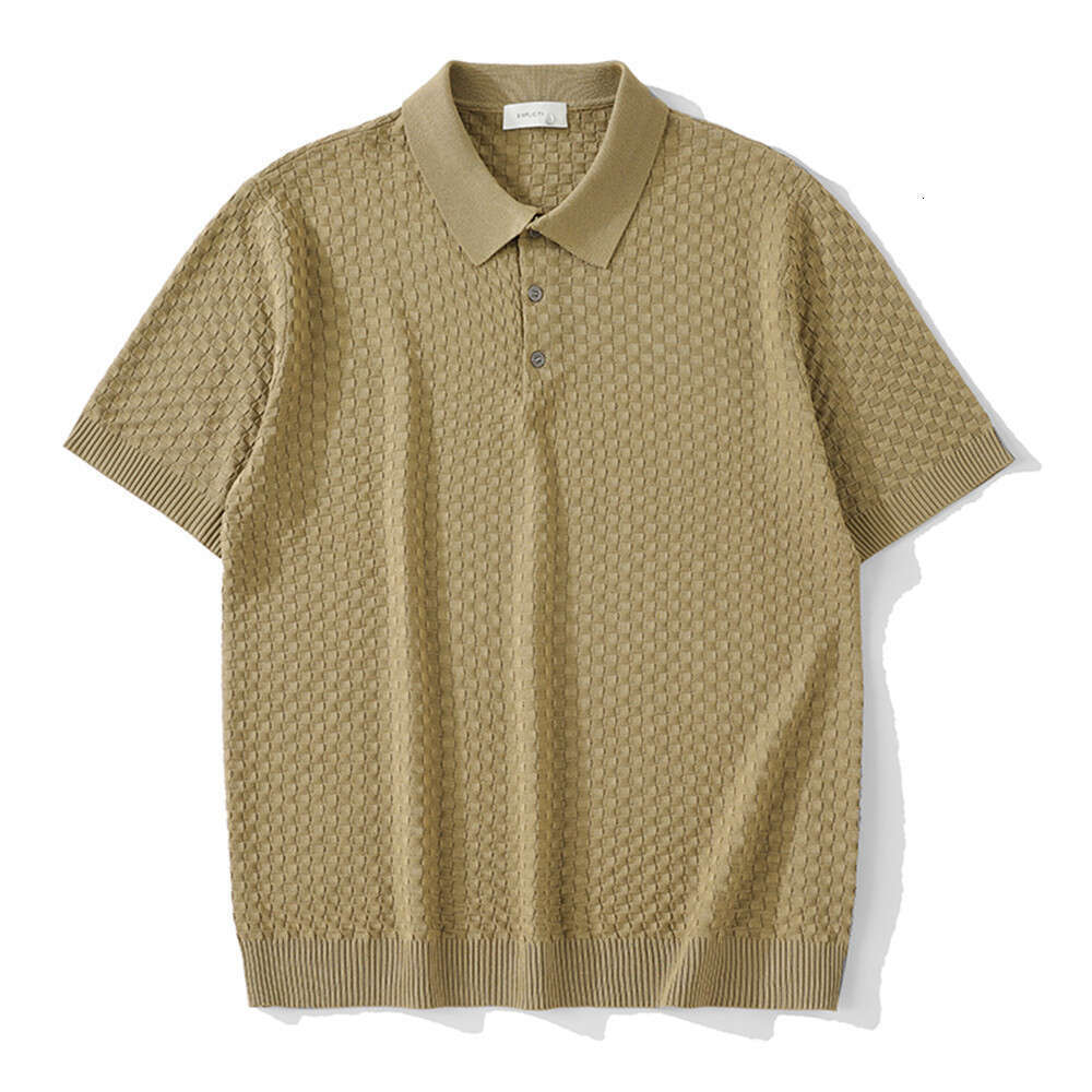 Spring Summer New Solid Color Waffle Collar Loose Polo Short Sleeve Men's Breathable Casual Versatile Knit Shirt Trend