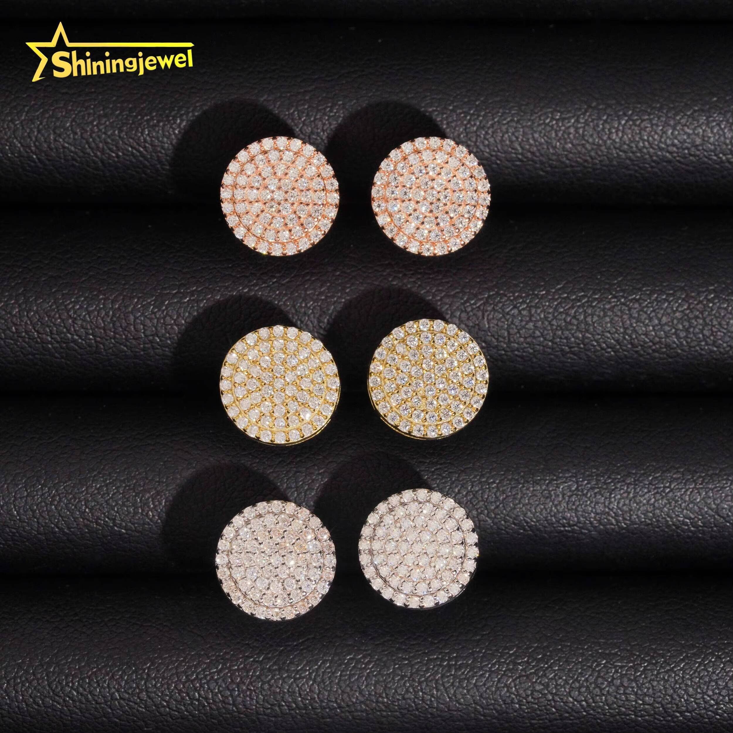 Hip Hop Jewelry Round Iced Out S925 Sterling Silver VVS Moissanite Rose Gold Stud Earrings
