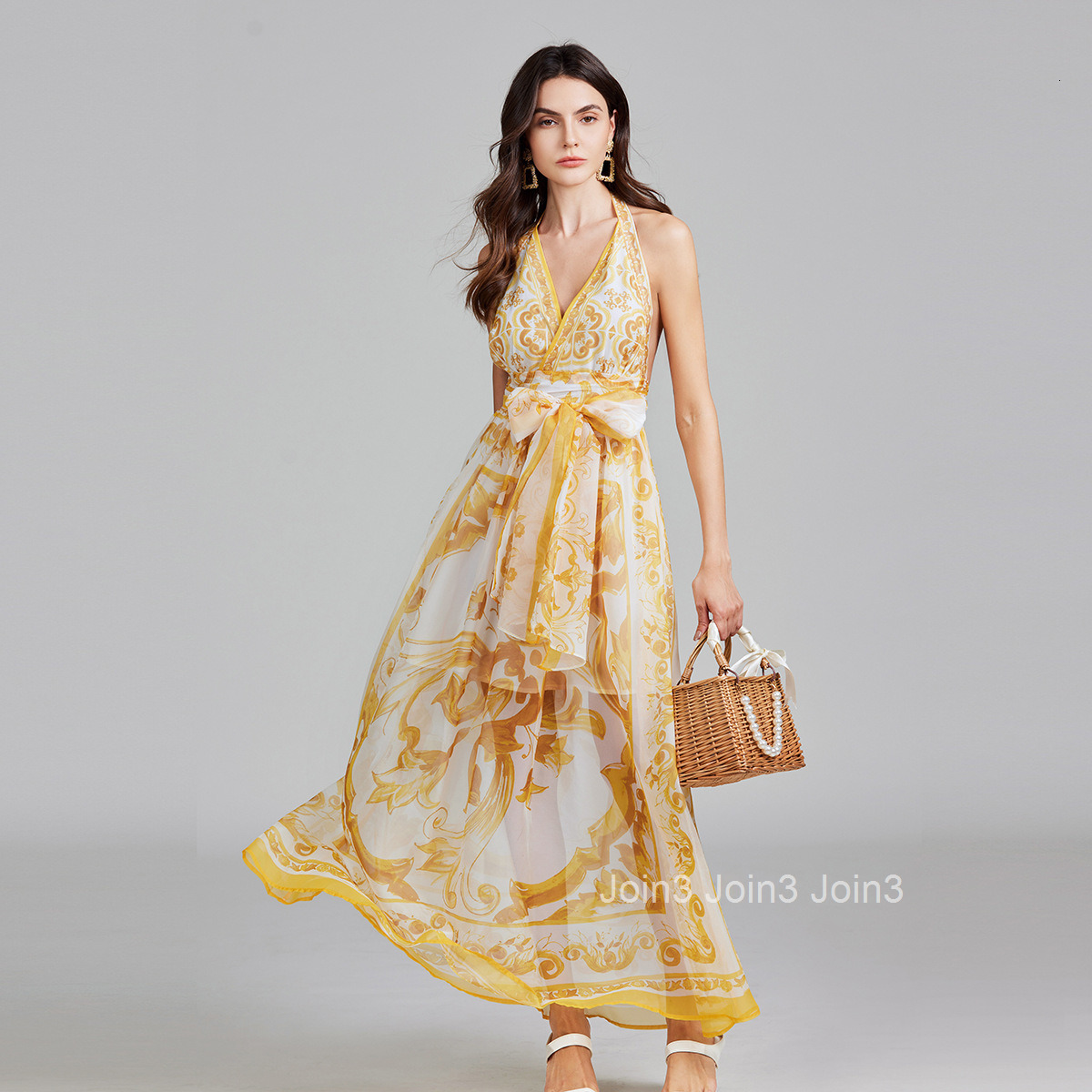 496 Summer New Womens Fashion Elegant Sexy Tie Backless High Waist Slim Dress Flared Long Dress