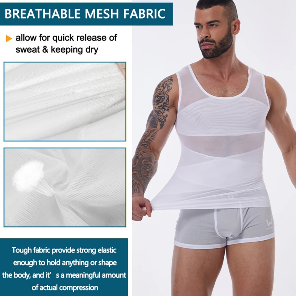 Mens Slim Waist Shaper Vest Abdomen Cross Sleeveless Top Black M-3XL Nylon Breathable Sportswear Fitness Cross Ergonomic Nude 250712